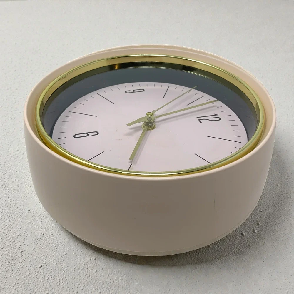 Vintage 1990's Sangtai Modernist Dusty Pink Gold Trim Wall Clock Minimalist 5168